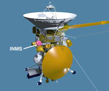 artist concept of cassini and inms location on spacecraft